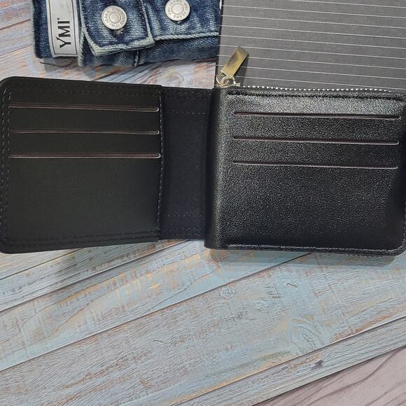 Zipper Wallet for Men Faux Leather Zip Around Black Purse Bifold In Gift Box. - Picture 3 of 6